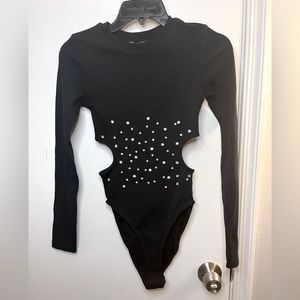 BRAND NEW ZARA. Cut out bodysuit with rhinestones.